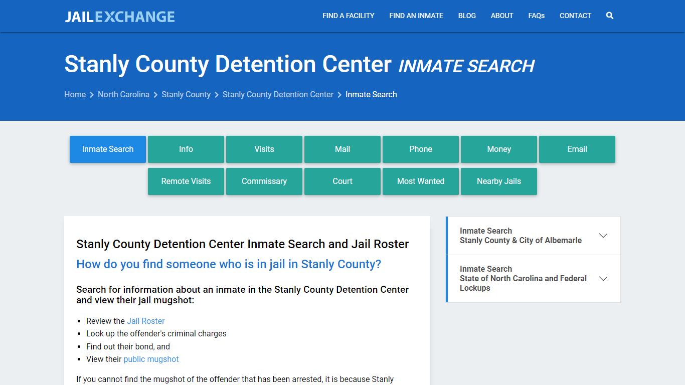 Stanly County Detention Center Inmate Search - Jail Exchange